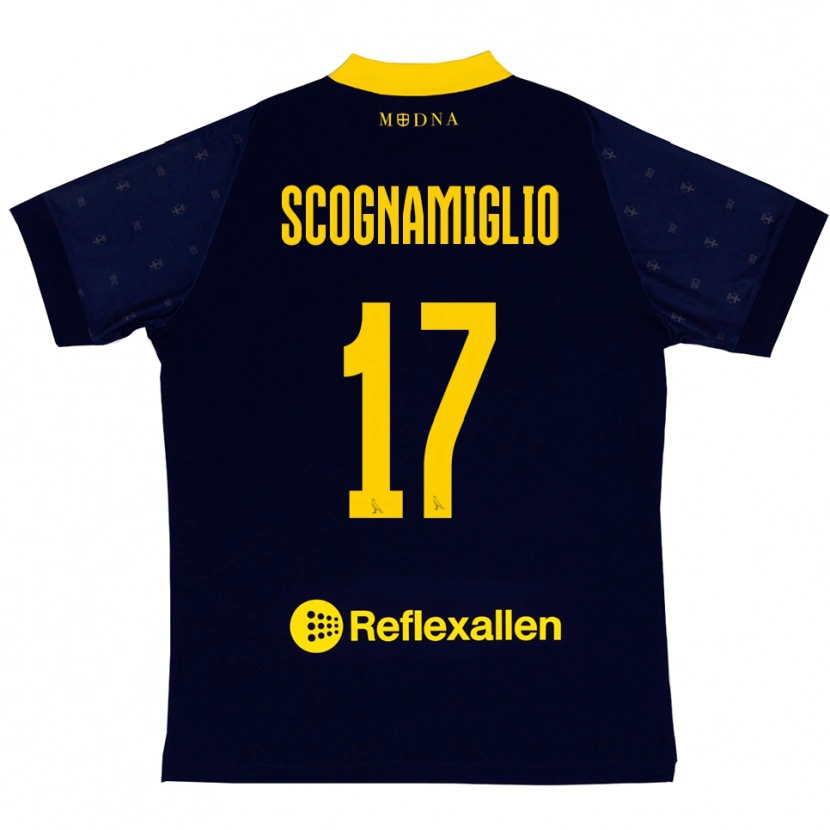 Danxen Kvinder Giuseppe Scognamiglio #17 Mørkeblå Gul Udebane Spillertrøjer 2025/26 Trøje T-Shirt