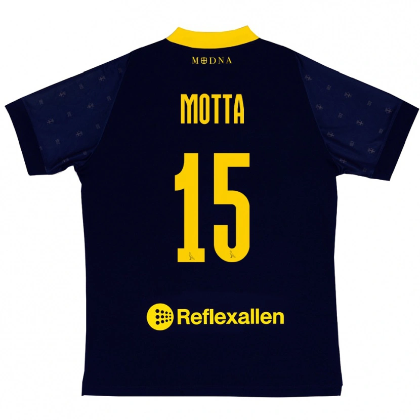 Danxen Kvinder Nicolò Motta #15 Mørkeblå Gul Udebane Spillertrøjer 2025/26 Trøje T-Shirt