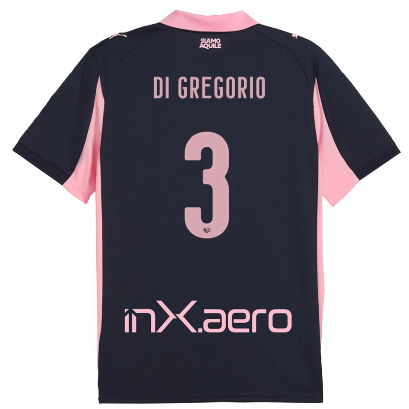 Danxen Kvinder Angelo Di Gregorio #3 Mørkeblå Pink Udebane Spillertrøjer 2025/26 Trøje T-Shirt