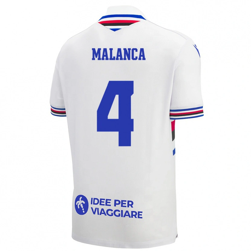 Danxen Kvinder Lorenzo Malanca #4 Hvid Blå Rød Udebane Spillertrøjer 2025/26 Trøje T-Shirt