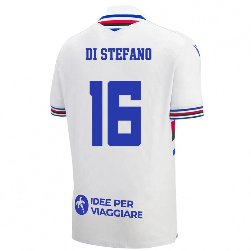 Danxen Kvinder Lorenzo Di Stefano #16 Hvid Blå Rød Udebane Spillertrøjer 2025/26 Trøje T-Shirt