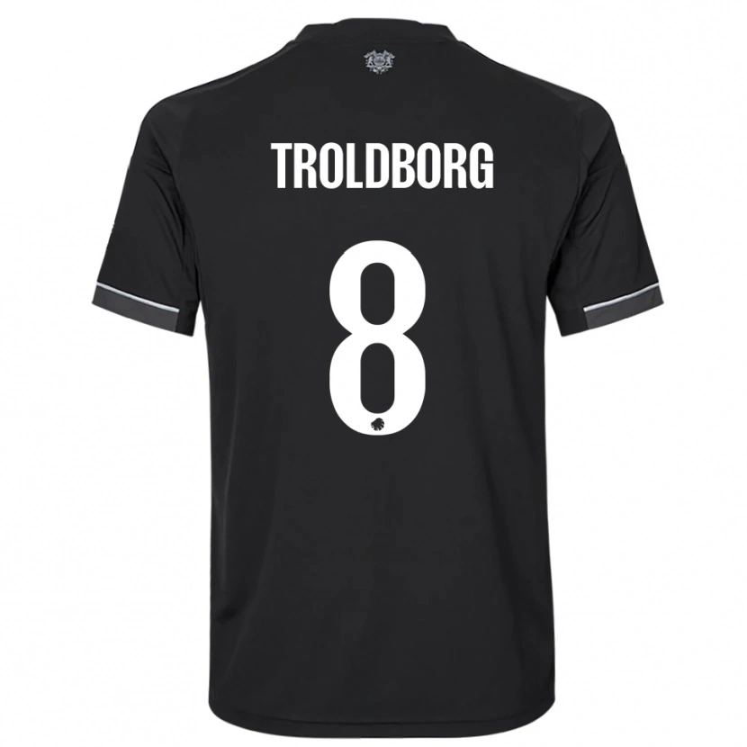 Danxen Kvinder Frederikke Troldborg #8 Sort Hvid Udebane Spillertrøjer 2025/26 Trøje T-Shirt