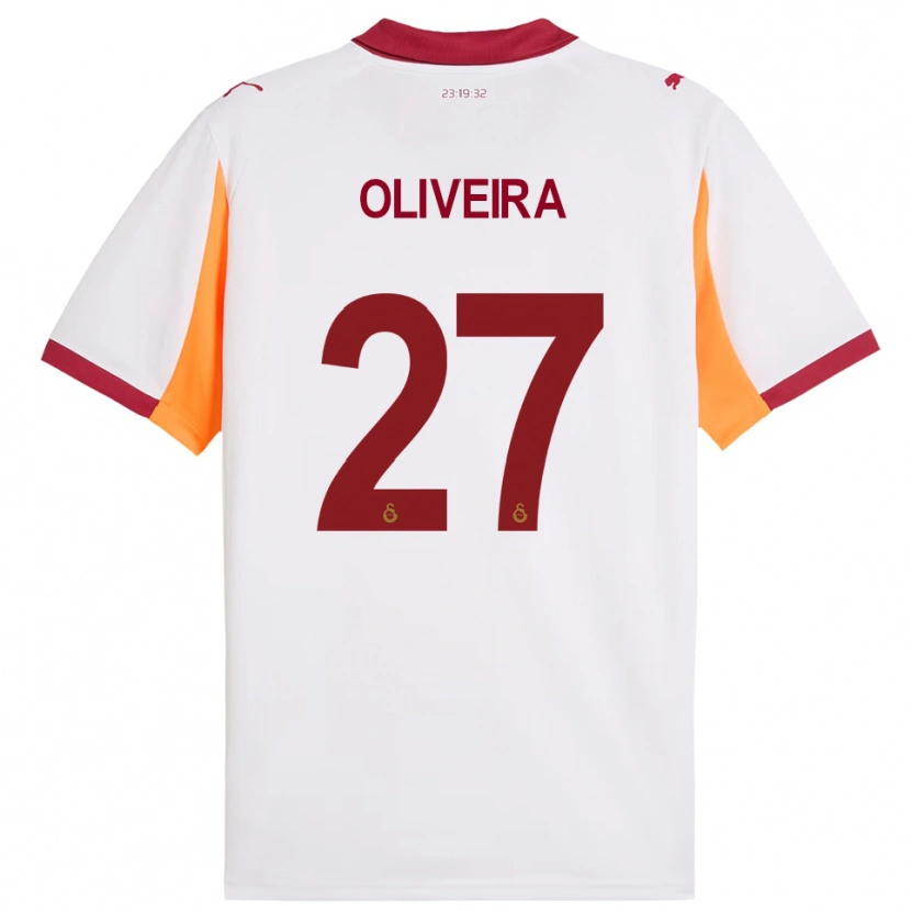 Danxen Kvinder Sergio Oliveira #27 Hvid Rød Udebane Spillertrøjer 2025/26 Trøje T-Shirt