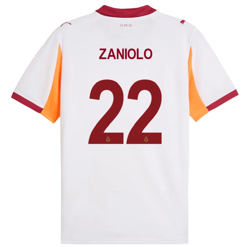 Danxen Kvinder Nicolò Zaniolo #22 Hvid Rød Udebane Spillertrøjer 2025/26 Trøje T-Shirt