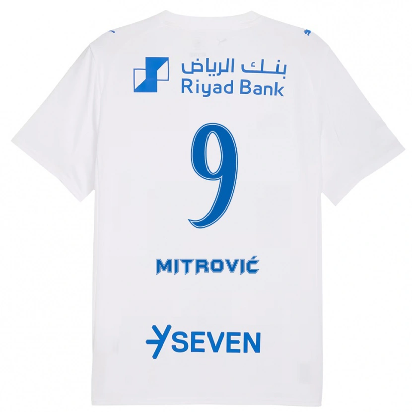 Danxen Kvinder Aleksandar Mitrović #9 Hvid Blå Udebane Spillertrøjer 2025/26 Trøje T-Shirt