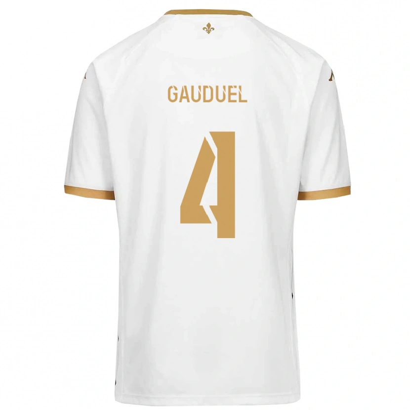 Danxen Kvinder Sacha Gauduel #4 Hvid Guld Udebane Spillertrøjer 2025/26 Trøje T-Shirt
