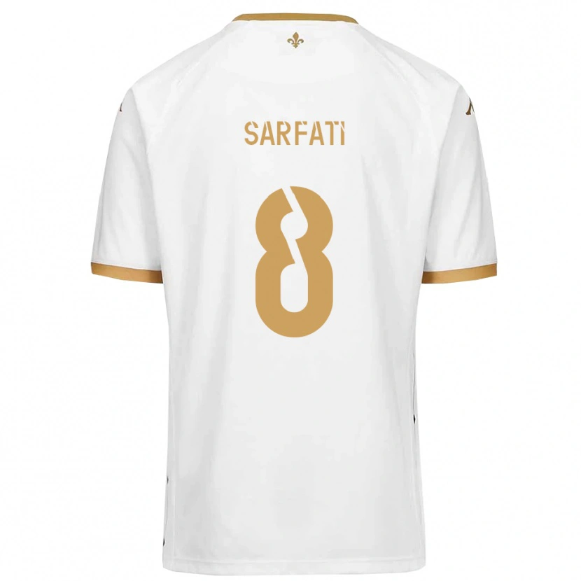 Danxen Kvinder Isaac Sarfati #8 Hvid Guld Udebane Spillertrøjer 2025/26 Trøje T-Shirt