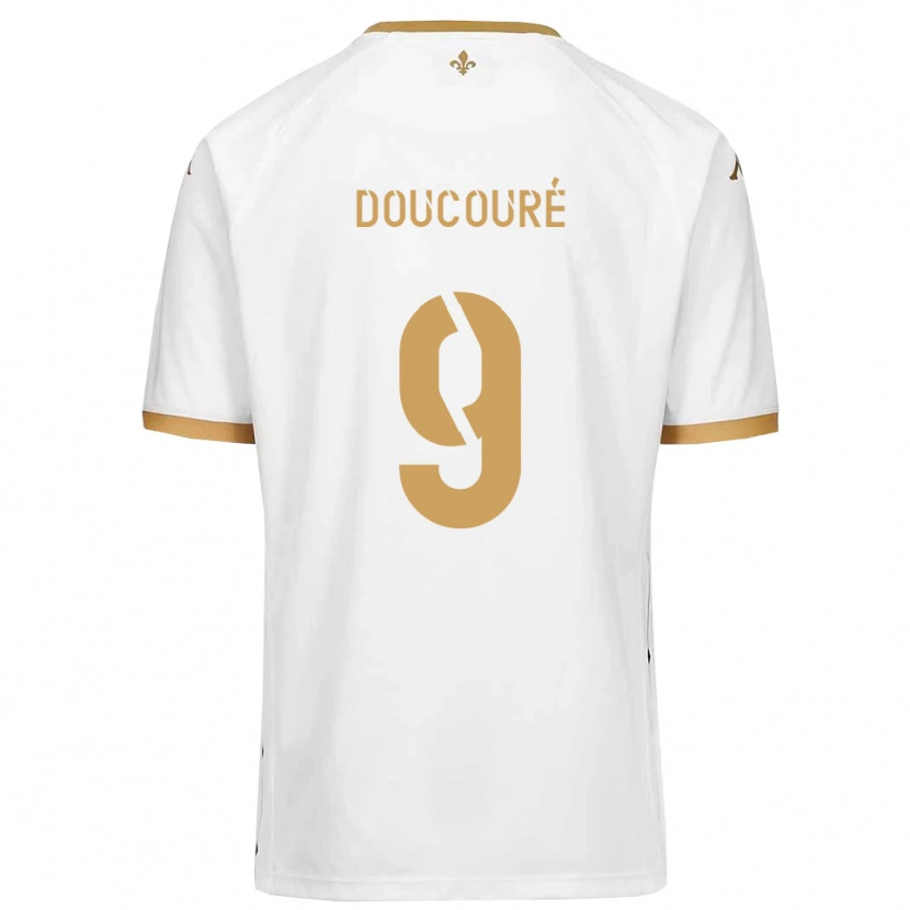 Danxen Kvinder Ibrahima Doucouré #9 Hvid Guld Udebane Spillertrøjer 2025/26 Trøje T-Shirt