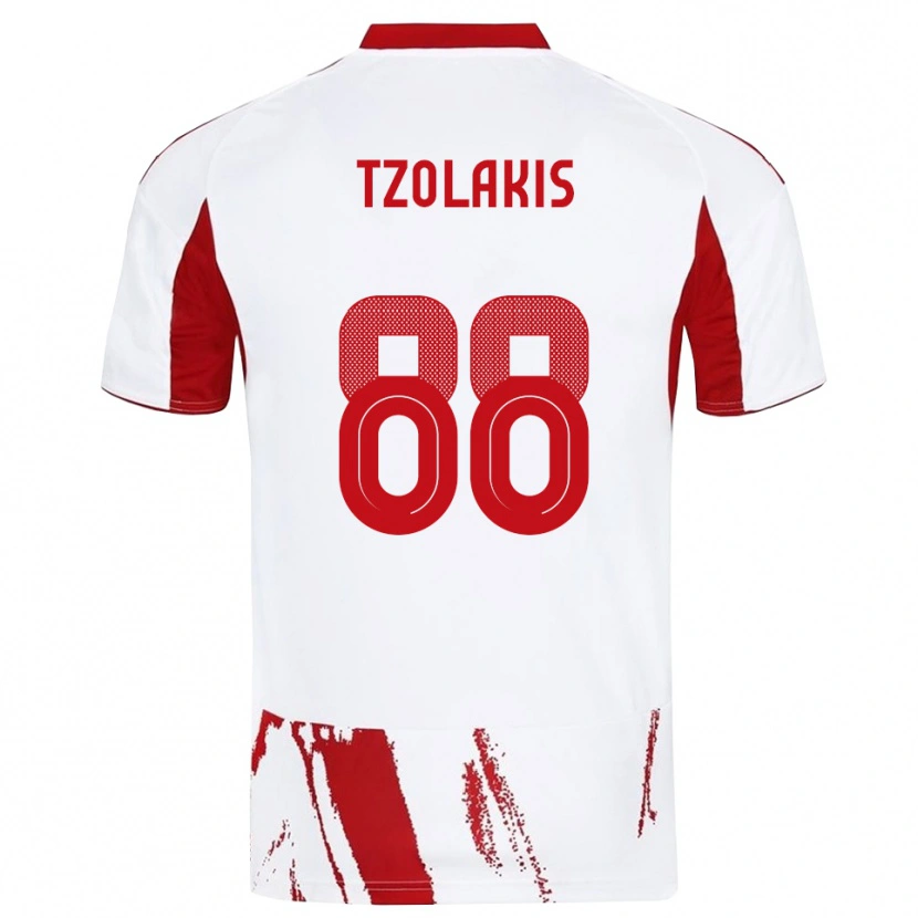 Danxen Kvinder Konstantinos Tzolakis #88 Hvid Rød Udebane Spillertrøjer 2025/26 Trøje T-Shirt