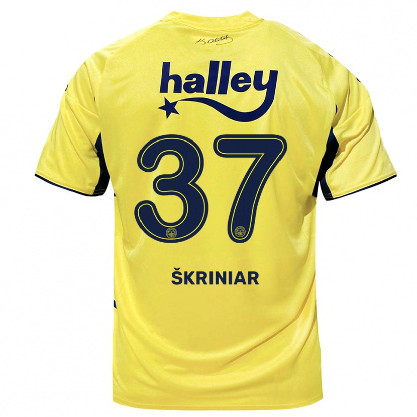 Danxen Kvinder Milan Škriniar #37 Gul Mørkeblå Udebane Spillertrøjer 2025/26 Trøje T-Shirt