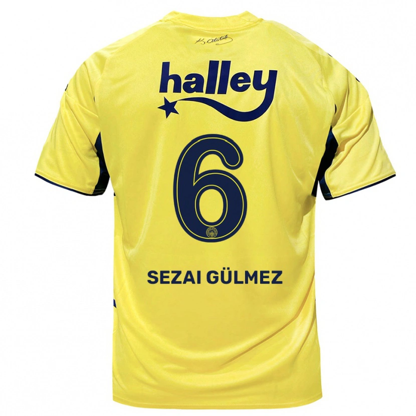Danxen Kvinder Mustafa Sezai Gülmez #6 Gul Mørkeblå Udebane Spillertrøjer 2025/26 Trøje T-Shirt