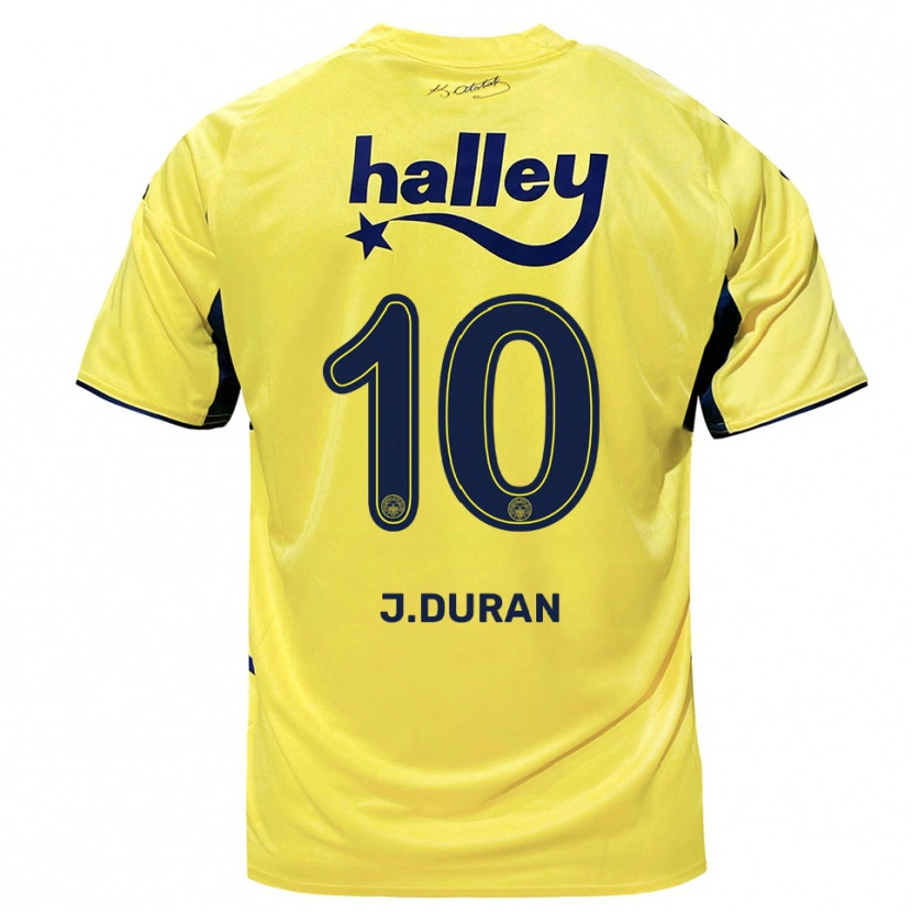 Danxen Kvinder Jhon Durán #10 Gul Mørkeblå Udebane Spillertrøjer 2025/26 Trøje T-Shirt
