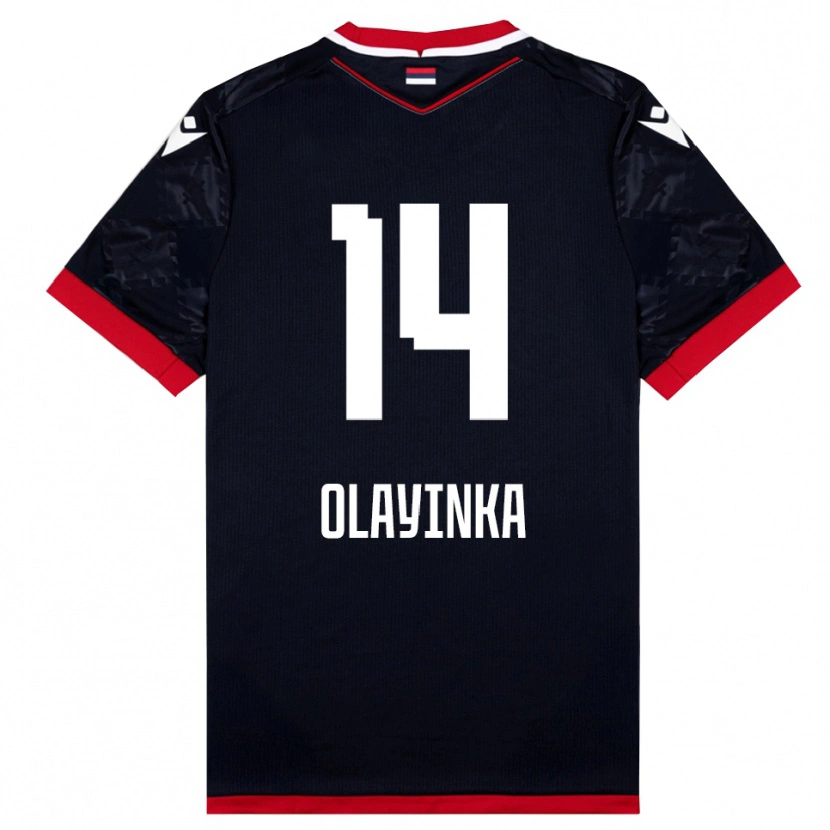 Danxen Kvinder Peter Olayinka #14 Sort Rød Udebane Spillertrøjer 2025/26 Trøje T-Shirt
