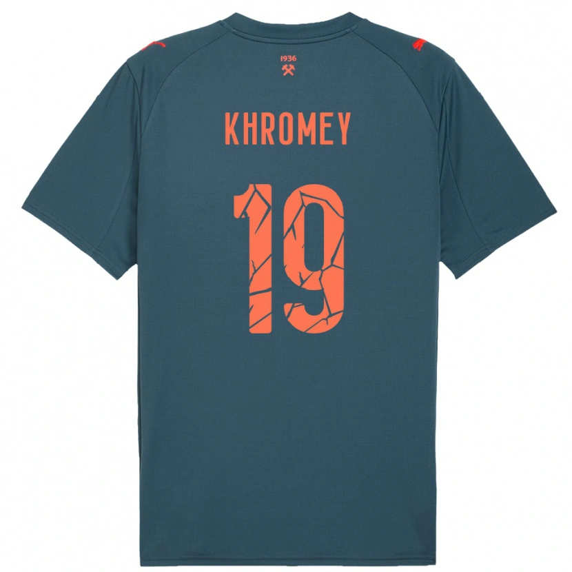 Danxen Kvinder Mykhaylo Khromey #19 Mørkeblå Rød Udebane Spillertrøjer 2025/26 Trøje T-Shirt