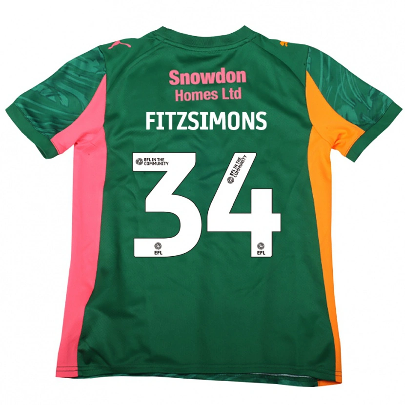 Danxen Børn Ross Fitzsimons #34 Mørkegrøn Pink Målmandstrøje 2025/26 Trøje T-shirt