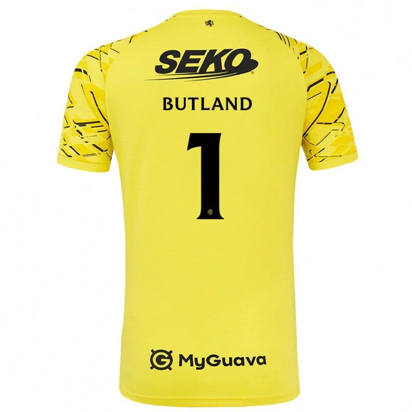 Danxen Børn Jack Butland #1 Gul Sort Målmandstrøje 2025/26 Trøje T-shirt