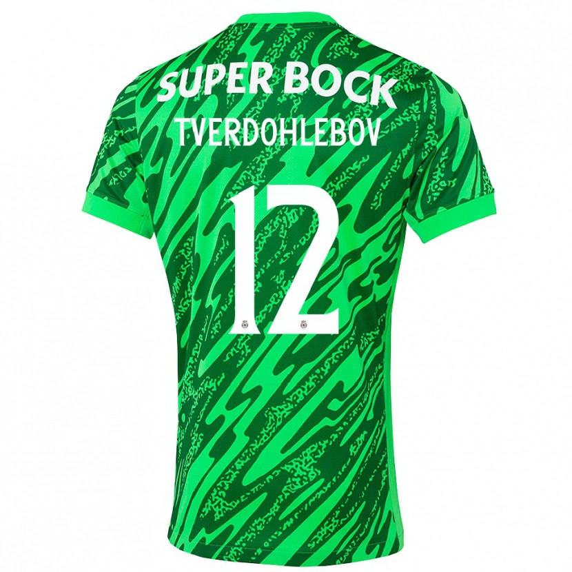Danxen Børn Alex Tverdohlebov #12 Grøn Hvid Målmandstrøje 2025/26 Trøje T-shirt