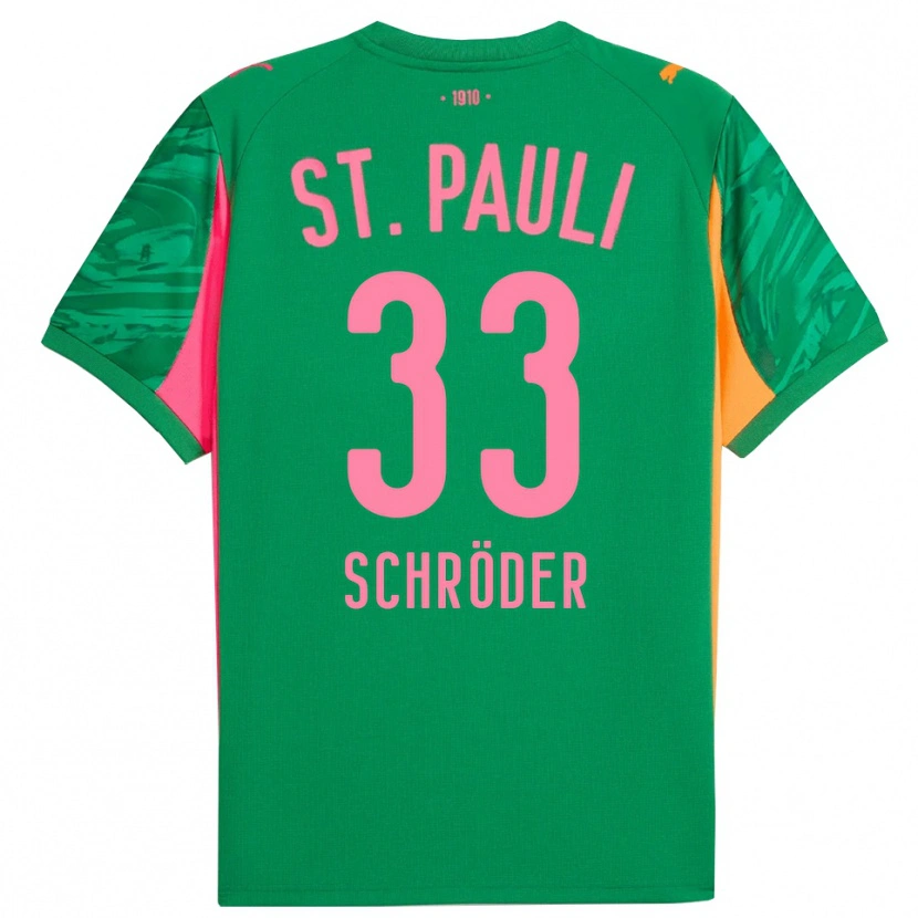 Danxen Børn Lennard Schröder #33 Grøn Orange Pink Målmandstrøje 2025/26 Trøje T-shirt