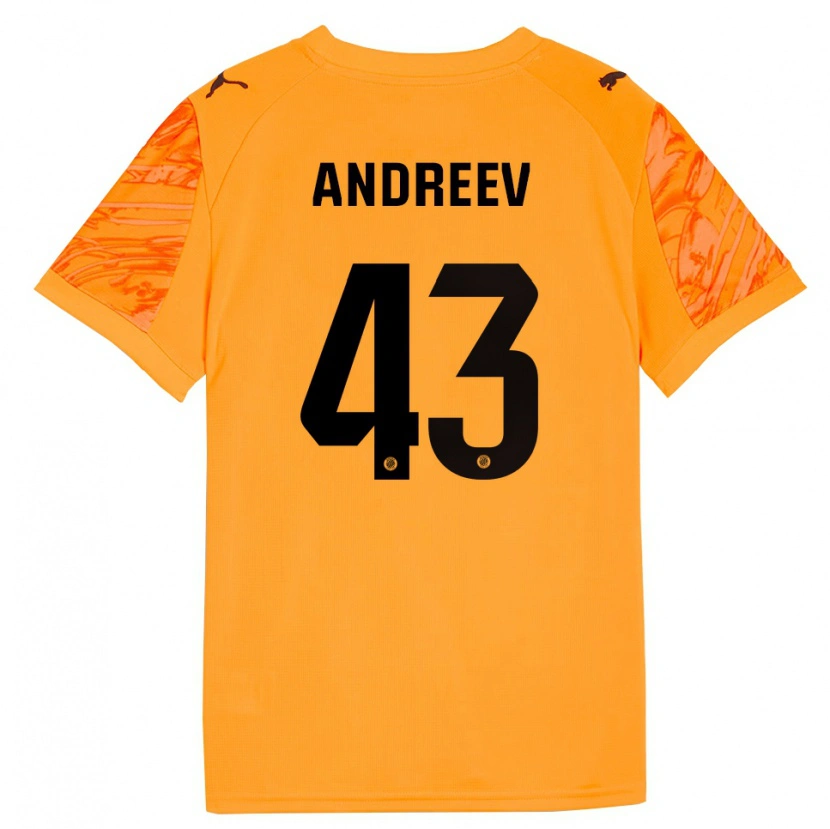 Danxen Børn Aleksandar Andreev #43 Orange Sort Målmandstrøje 2025/26 Trøje T-shirt