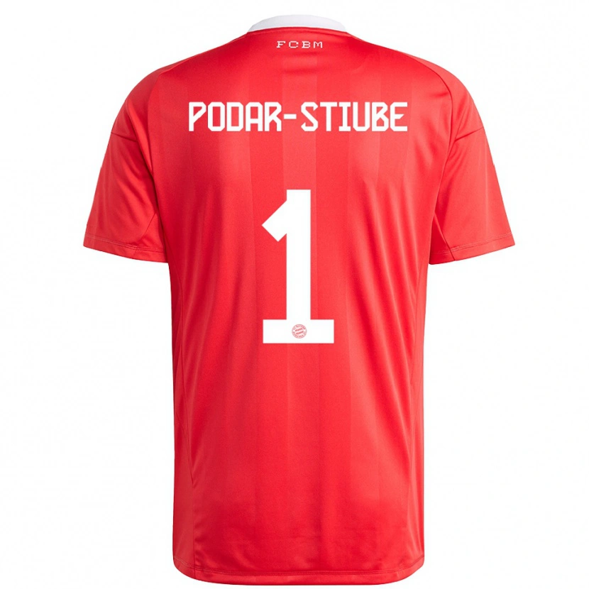 Danxen Børn David Podar-Stiube #1 Rød Hvid Målmandstrøje 2025/26 Trøje T-shirt