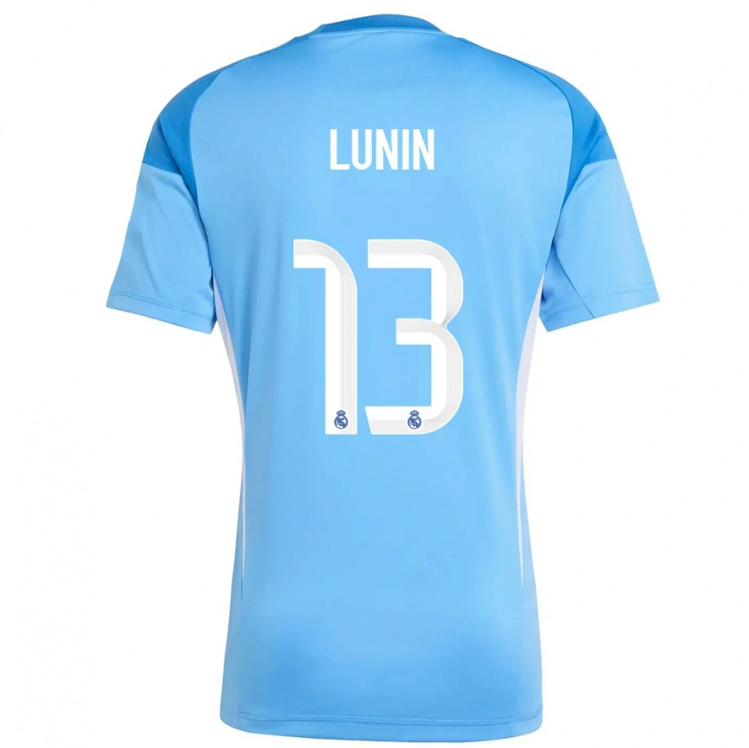 Danxen Mænd Andriy Lunin #13 Lyseblå Hvid Målmandstrøje 2025/26 Trøje T-shirt