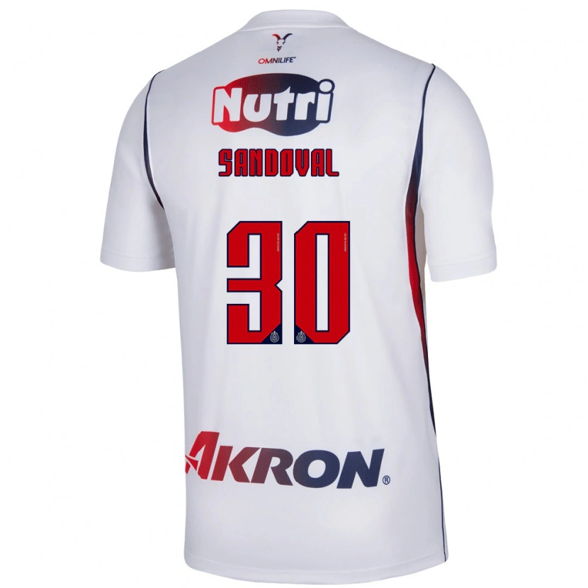 Danxen Børn Santiago Sandoval #30 Hvid Marineblå Rød Udebane Spillertrøjer 2026/27 Trøje T-Shirt