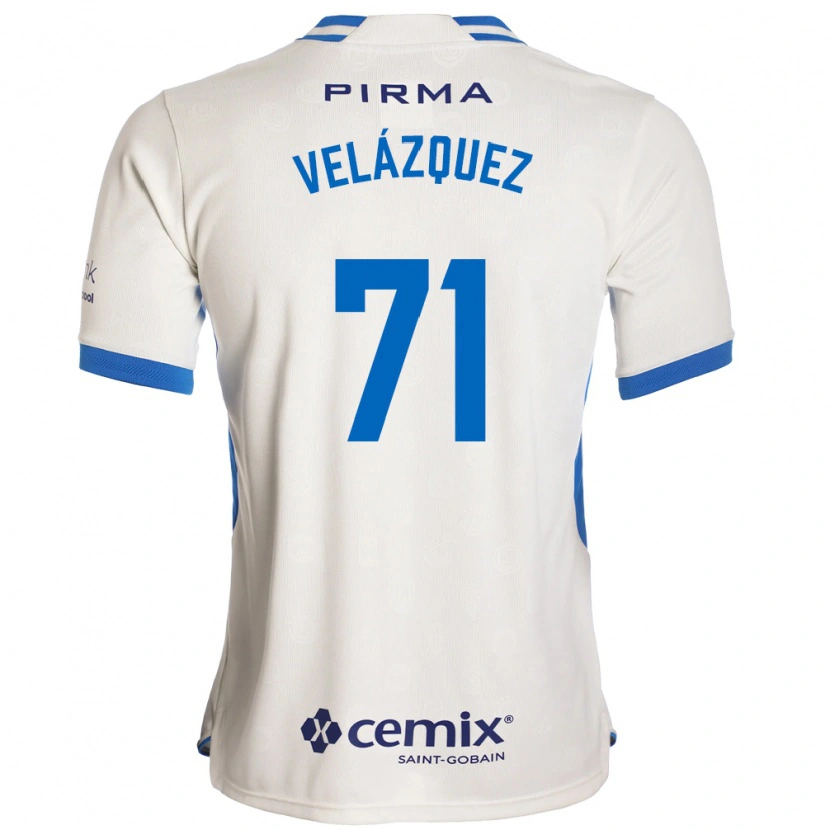 Danxen Børn Víctor Velázquez #71 Hvid Blå Rød Udebane Spillertrøjer 2026/27 Trøje T-Shirt