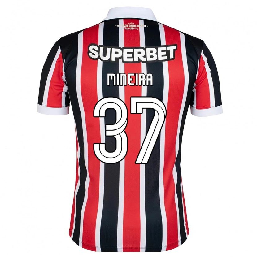 Danxen Børn Rafa Mineira #37 Rød Hvid Sort Udebane Spillertrøjer 2026/27 Trøje T-Shirt