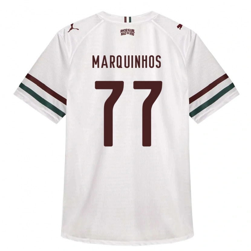 Danxen Børn Marquinhos #77 Hvid Grøn Vinrød Udebane Spillertrøjer 2026/27 Trøje T-Shirt