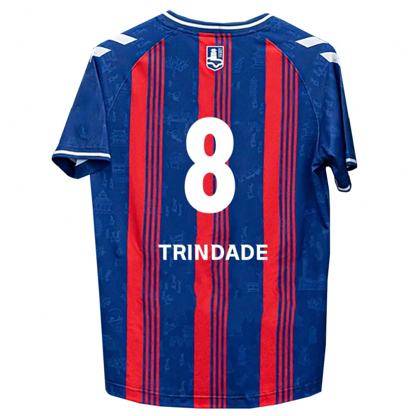 Danxen Børn Matheus Trindade #8 Blå Rød Hvid Hjemmebane Spillertrøjer 2026/27 Trøje T-Shirt