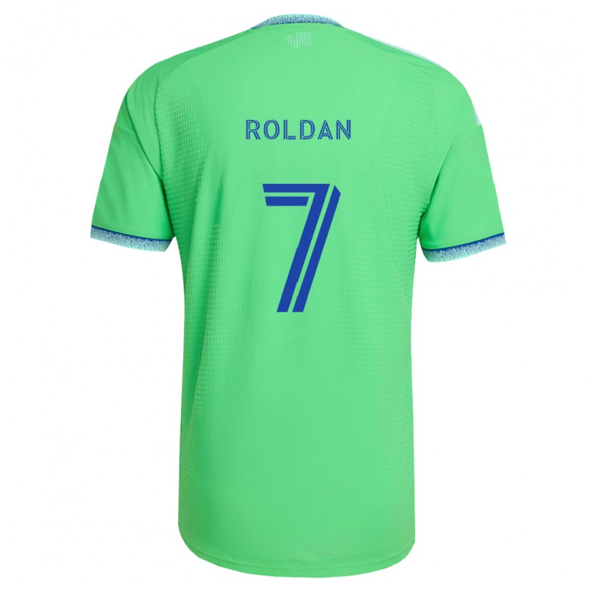 Danxen Børn Cristian Roldán #7 Grøn Lyseblå Hjemmebane Spillertrøjer 2026/27 Trøje T-Shirt