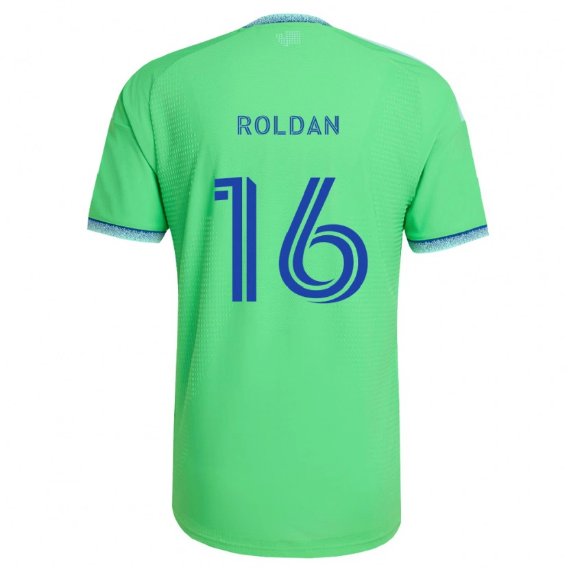 Danxen Børn Álex Roldán #16 Grøn Lyseblå Hjemmebane Spillertrøjer 2026/27 Trøje T-Shirt