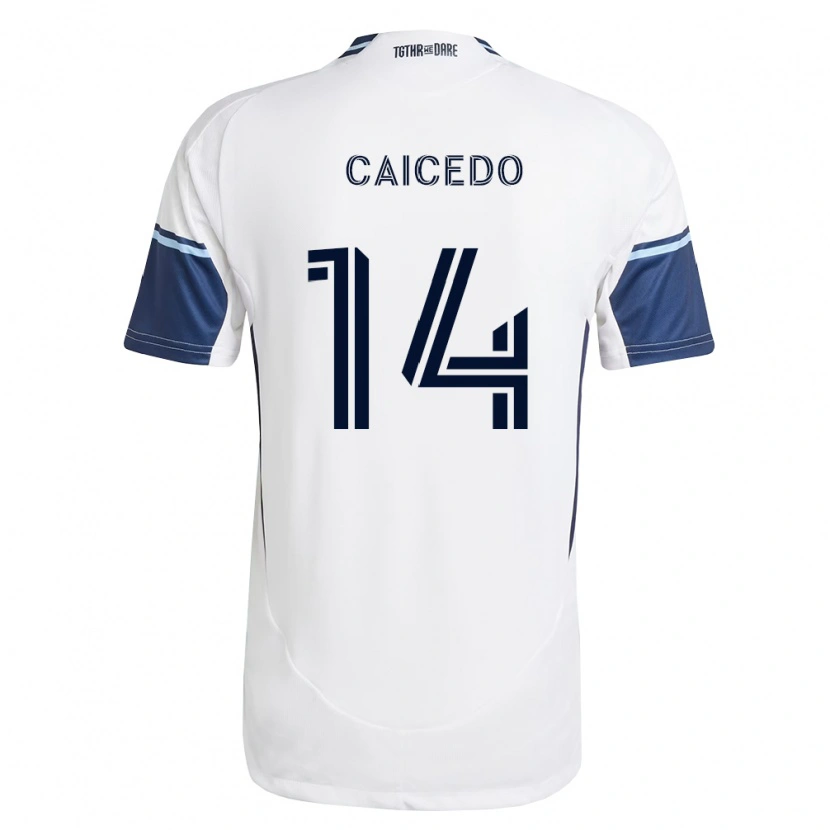 Danxen Børn Bruno Caicedo #14 Hvid Kongelig Blå Hjemmebane Spillertrøjer 2026/27 Trøje T-Shirt