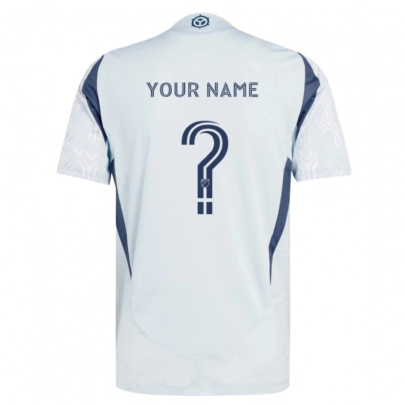 Danxen Børn Dit Navn #0 Blågrå Hvid Udebane Spillertrøjer 2026/27 Trøje T-Shirt