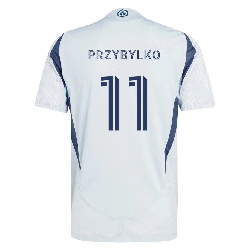 Danxen Børn Kacper Przybylko #11 Blågrå Hvid Udebane Spillertrøjer 2026/27 Trøje T-Shirt