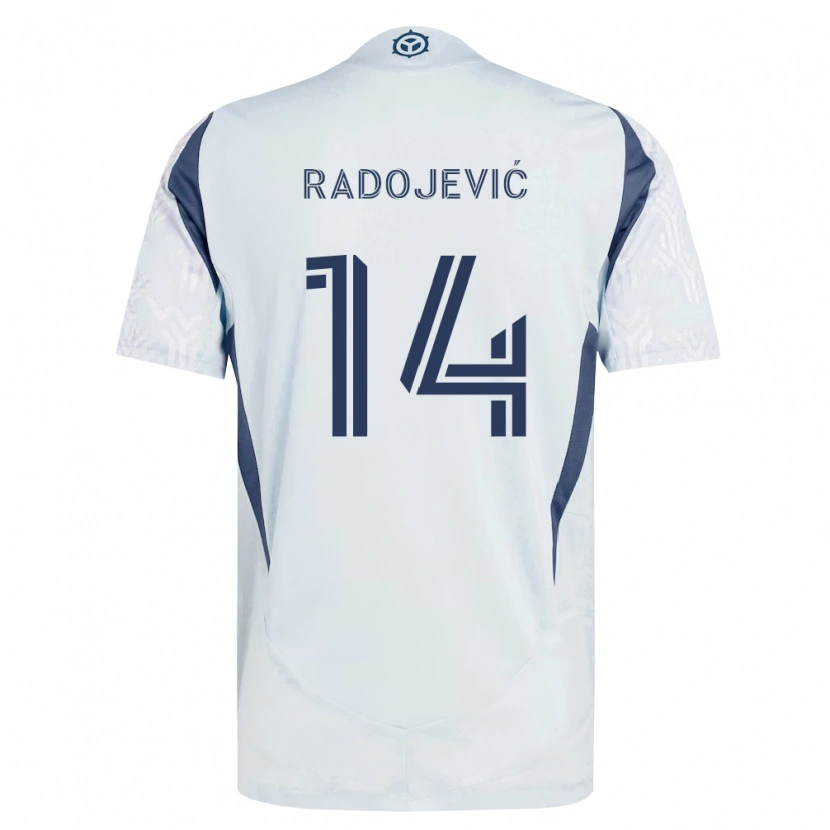 Danxen Børn Viktor Radojević #14 Blågrå Hvid Udebane Spillertrøjer 2026/27 Trøje T-Shirt