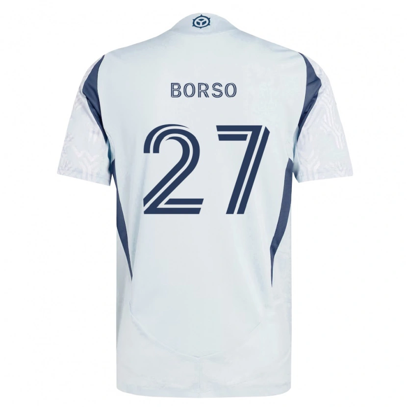 Danxen Børn Dylan Borso #27 Blågrå Hvid Udebane Spillertrøjer 2026/27 Trøje T-Shirt