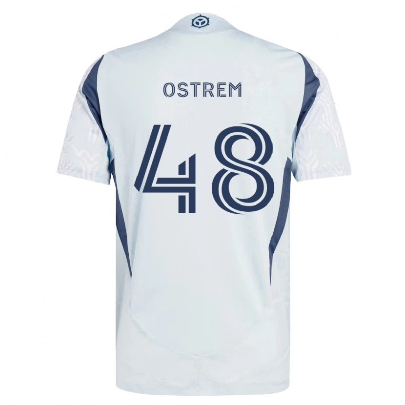 Danxen Børn Charlie Ostrem #48 Blågrå Hvid Udebane Spillertrøjer 2026/27 Trøje T-Shirt