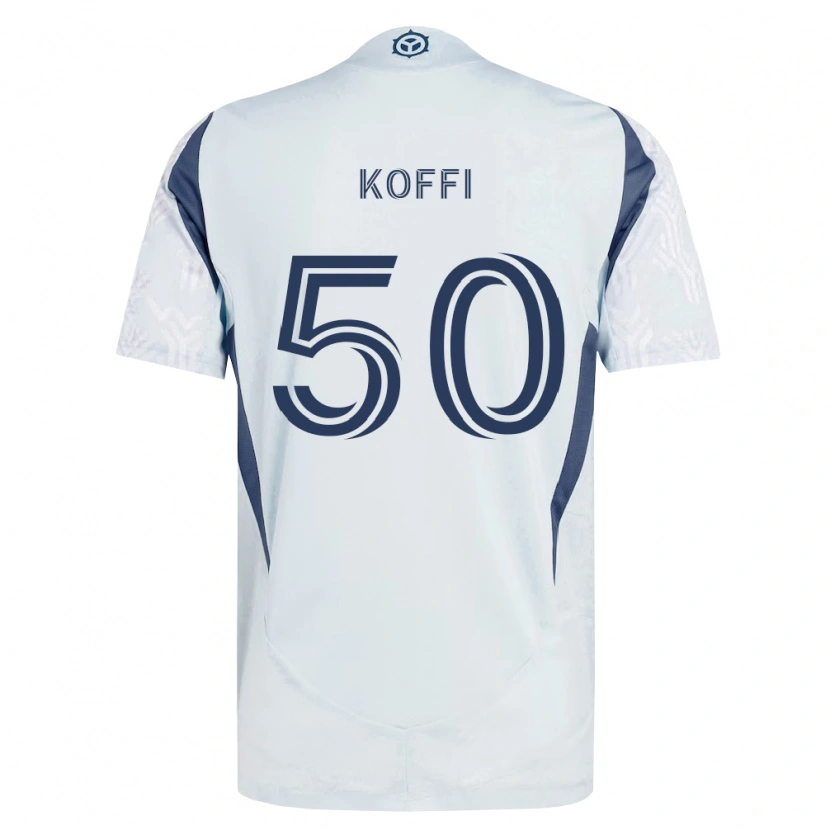 Danxen Børn Christian Koffi #50 Blågrå Hvid Udebane Spillertrøjer 2026/27 Trøje T-Shirt
