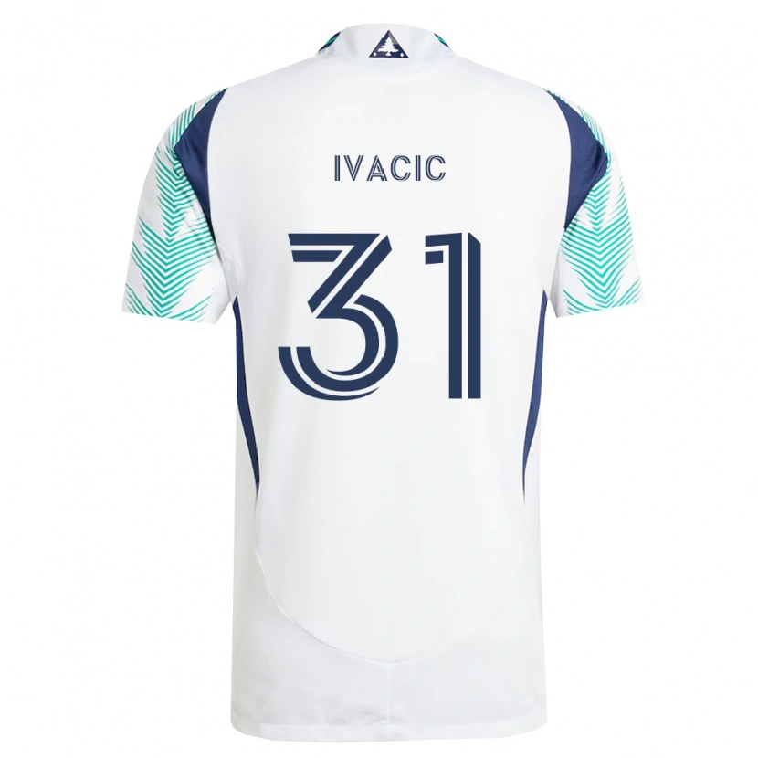 Danxen Børn Aljaz Ivacic #31 Hvid Marineblå Lysegrøn Udebane Spillertrøjer 2026/27 Trøje T-Shirt