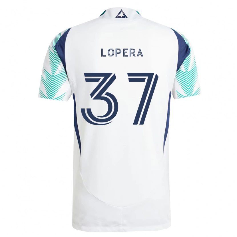 Danxen Børn Steban Lopera #37 Hvid Marineblå Lysegrøn Udebane Spillertrøjer 2026/27 Trøje T-Shirt