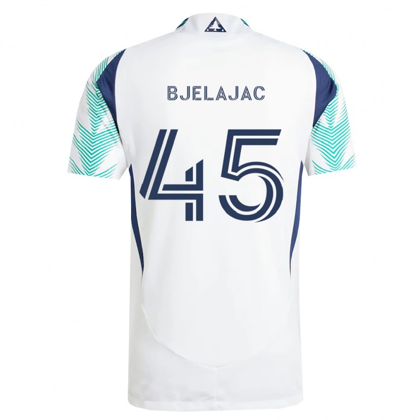 Danxen Børn Andrej Bjelajac #45 Hvid Marineblå Lysegrøn Udebane Spillertrøjer 2026/27 Trøje T-Shirt