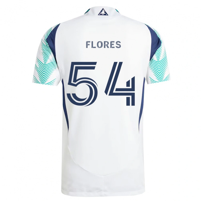 Danxen Børn Edwin Flores #54 Hvid Marineblå Lysegrøn Udebane Spillertrøjer 2026/27 Trøje T-Shirt