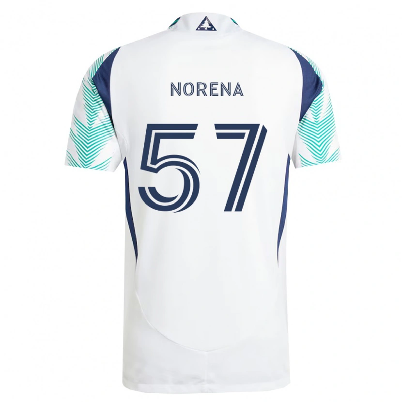 Danxen Børn Bryan Norena #57 Hvid Marineblå Lysegrøn Udebane Spillertrøjer 2026/27 Trøje T-Shirt