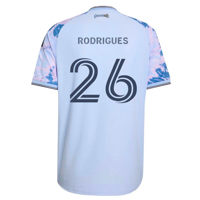 Danxen Børn Rodrigues #26 Kongelig Blå Hvid Sort Udebane Spillertrøjer 2026/27 Trøje T-Shirt