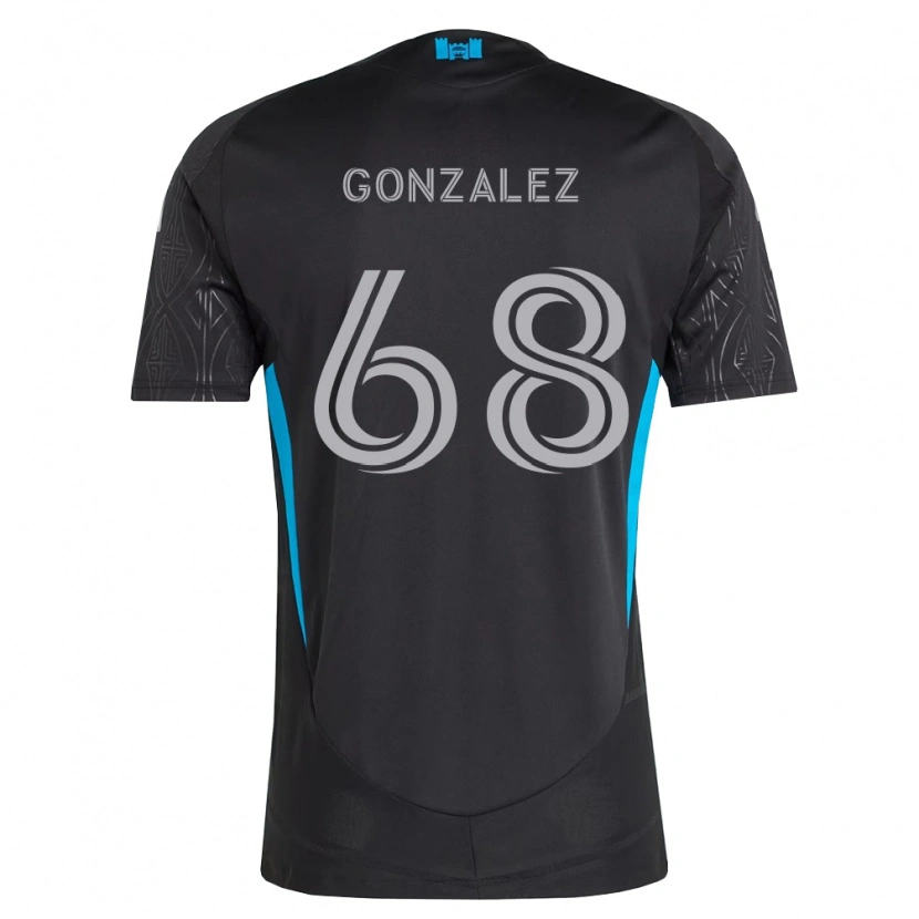 Danxen Børn Carlos Gonzalez #68 Sort Hvid Himmelblå Udebane Spillertrøjer 2026/27 Trøje T-Shirt