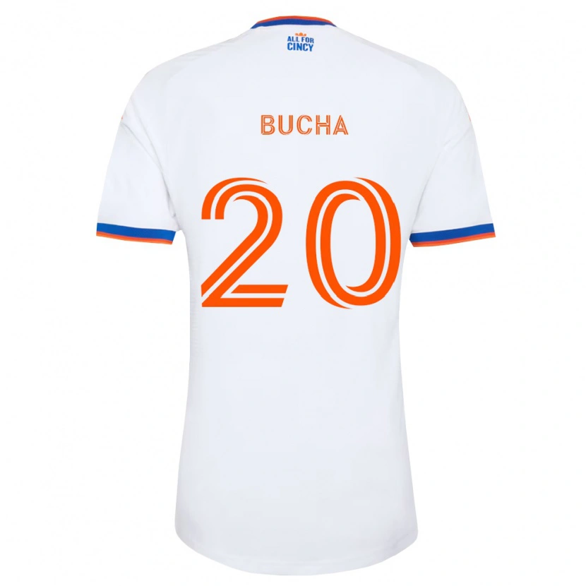 Danxen Børn Pavel Bucha #20 Hvid Marineblå Orange Udebane Spillertrøjer 2026/27 Trøje T-Shirt