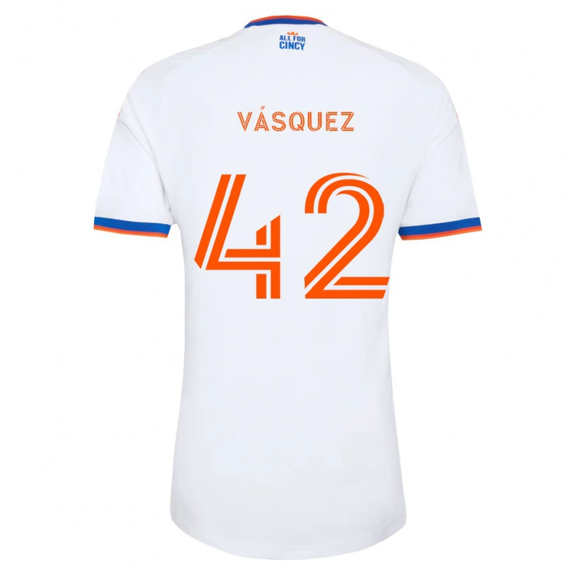 Danxen Børn Mathías Vásquez #42 Hvid Marineblå Orange Udebane Spillertrøjer 2026/27 Trøje T-Shirt