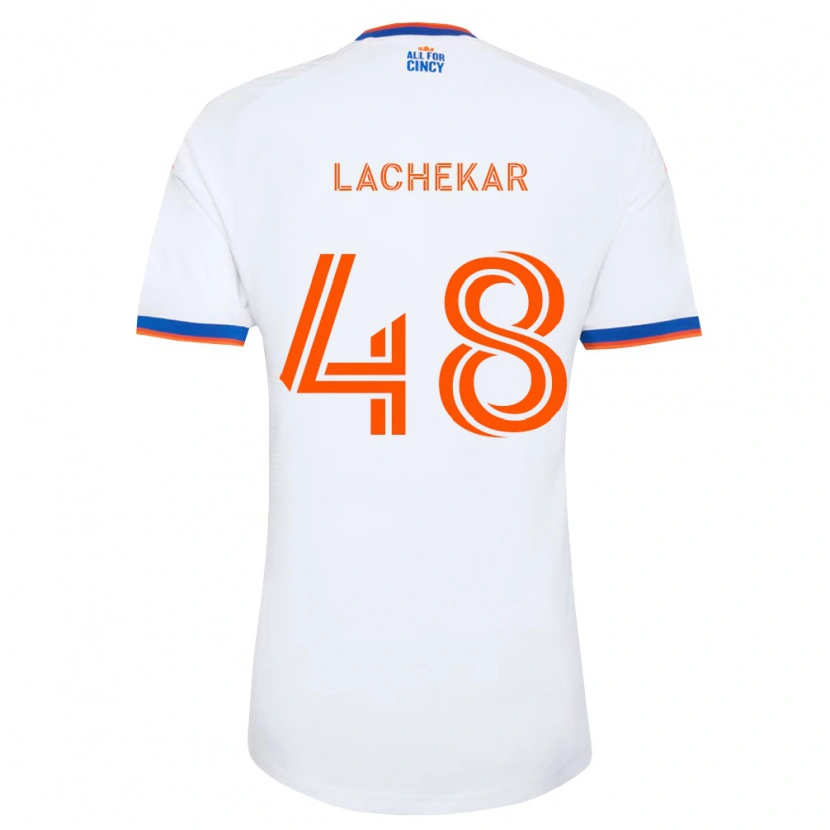 Danxen Børn Sami Lachekar #48 Hvid Marineblå Orange Udebane Spillertrøjer 2026/27 Trøje T-Shirt