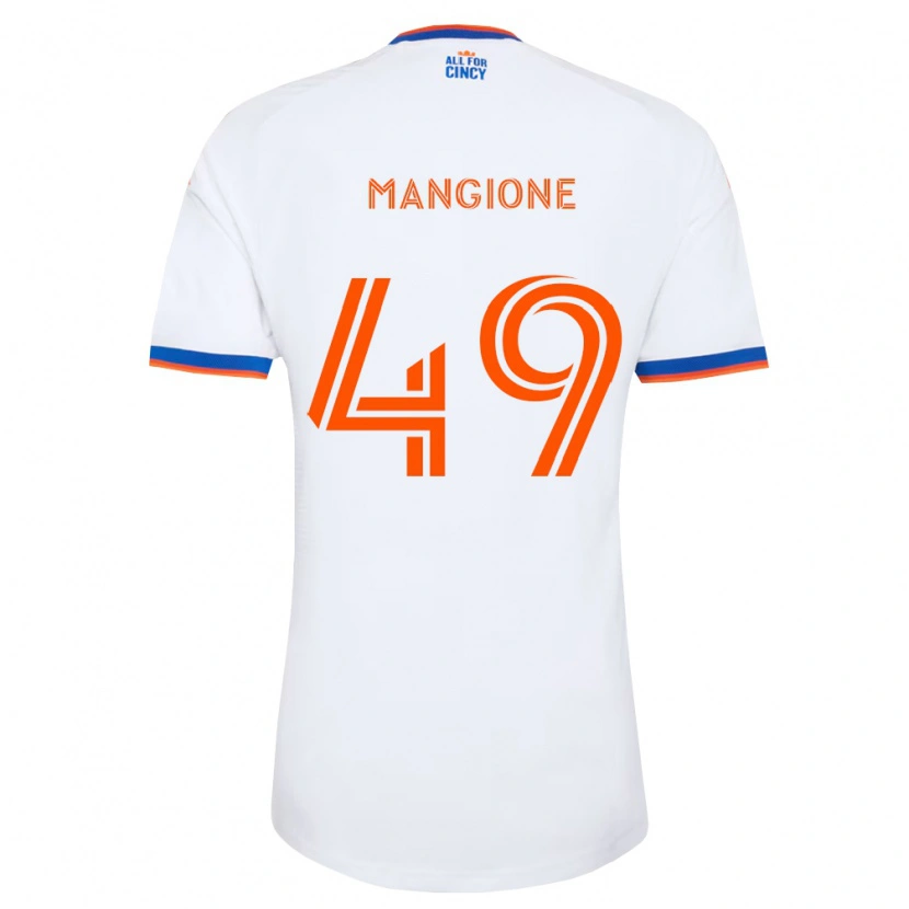 Danxen Børn Peter Mangione #49 Hvid Marineblå Orange Udebane Spillertrøjer 2026/27 Trøje T-Shirt